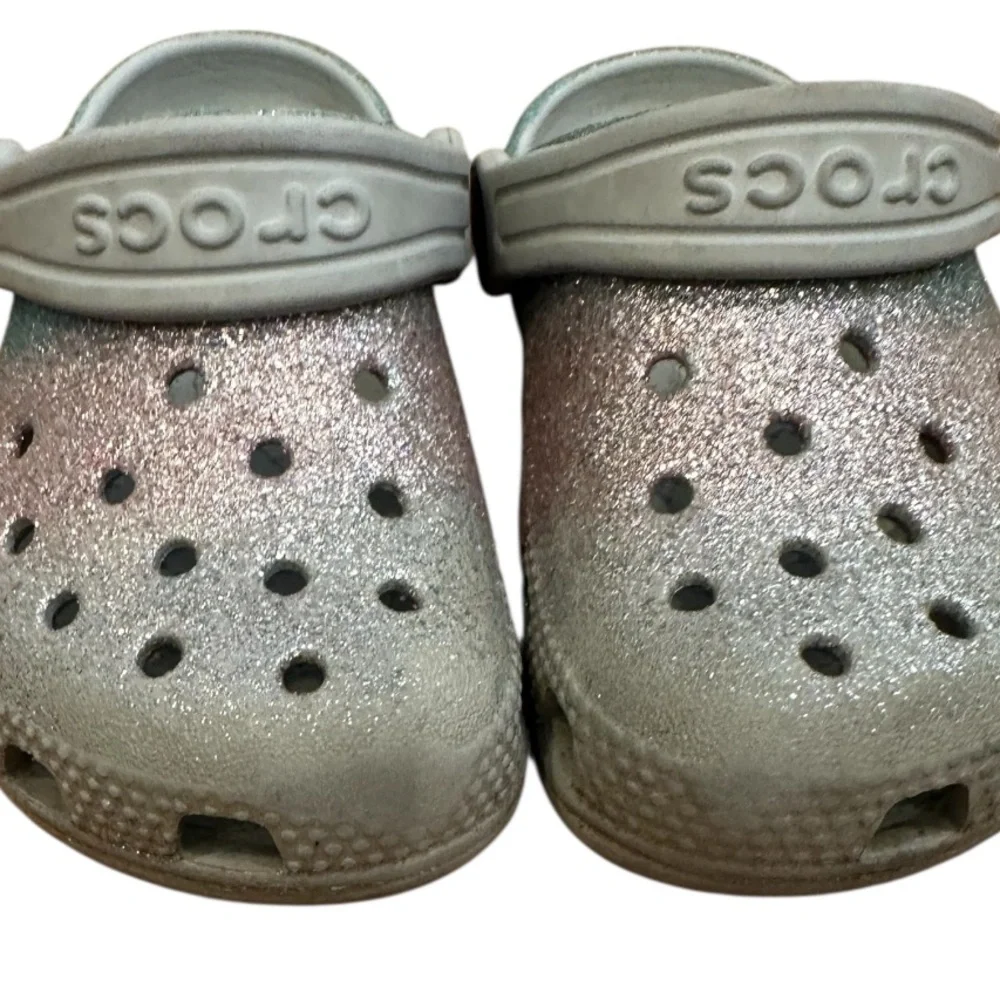 CROCS Kids Glitter Water Shoes - Silver